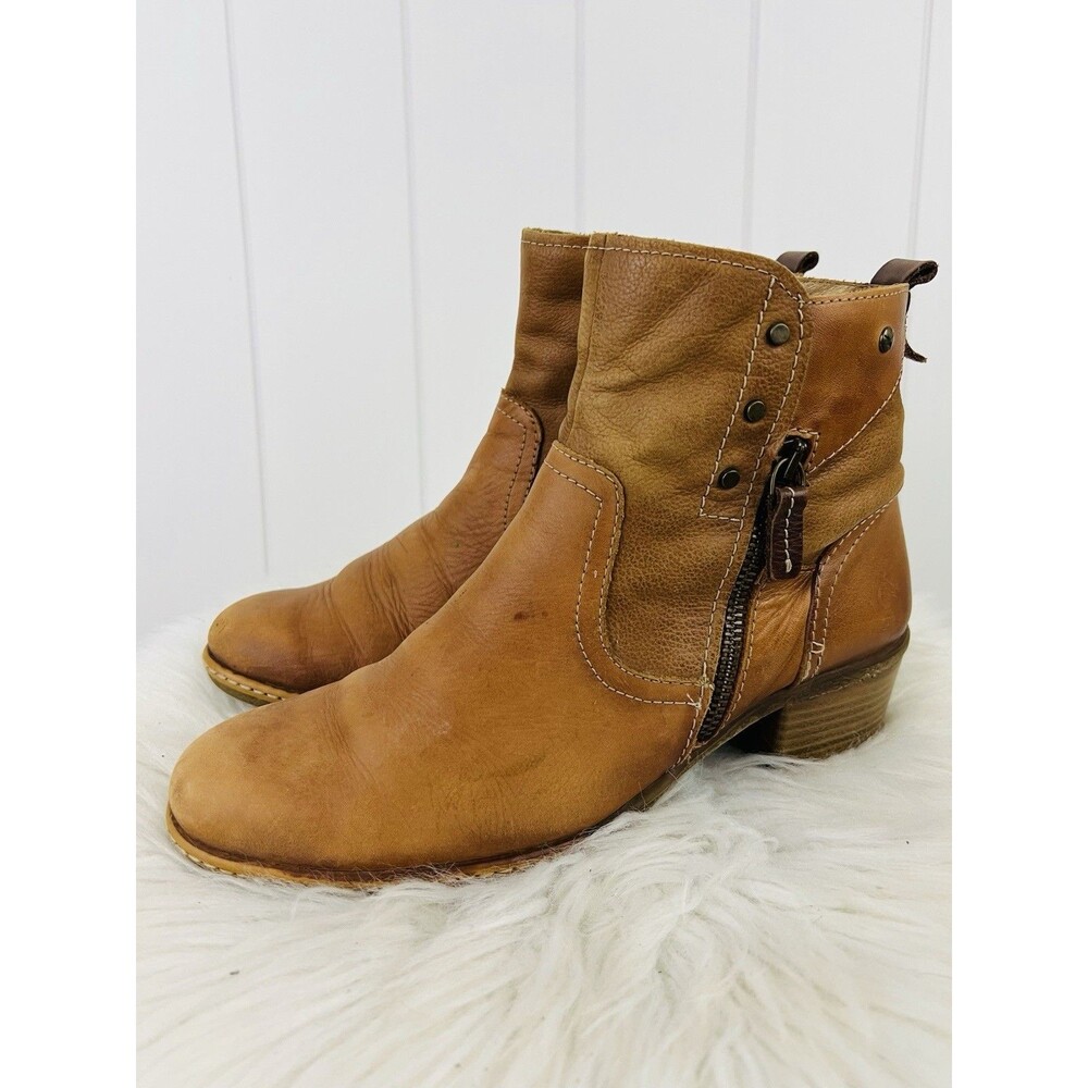 Pikolinos Rotterdam Tan Leather Block Heel Ankle Boots Womens Size EU39 US8